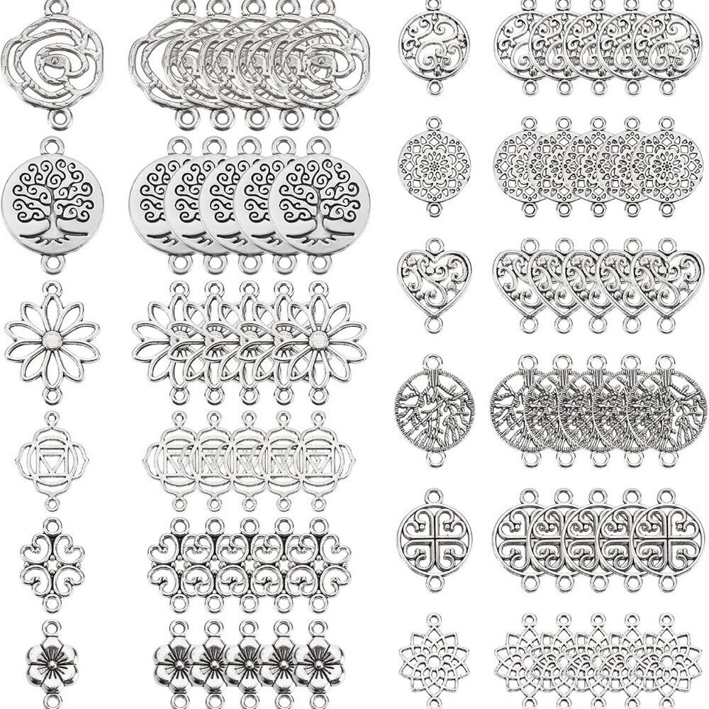 1 Box 84Pcs 14 Styles Tibetan Style Tree of Life Charms Bulk Hollow Rose Flower
